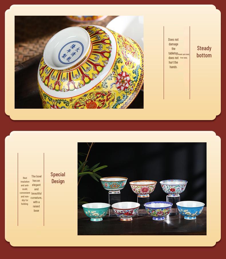 Jingdezhen Ceramic Rice Bowl: High-Foot, Enamel Color, Longevity Design