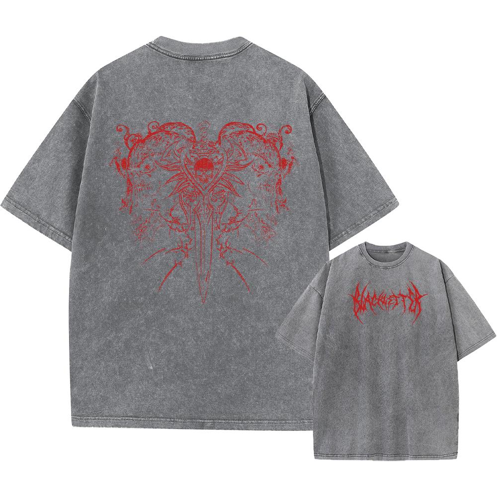 

Mens Fashion Washed T Shirt New Arrival Thorn And Skull Print Pure Cotton Crew Neck Short Sleeve Casual Commuter Top S