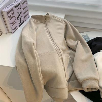 Giacca da donna in primavera, autunno e inverno, collo alto, cardigan con cerniera, felpa da donna, velluto, spessa, fodera calda, versatile