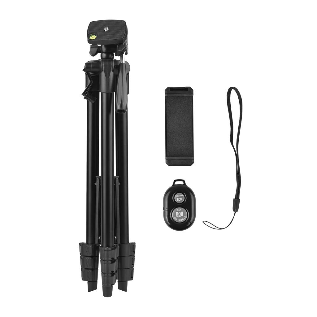 Portable Tripod Stand Aluminum Alloy 135cm 53in Max. Height 3kg Load Capacity with Phone Clamp Remote Shutter for