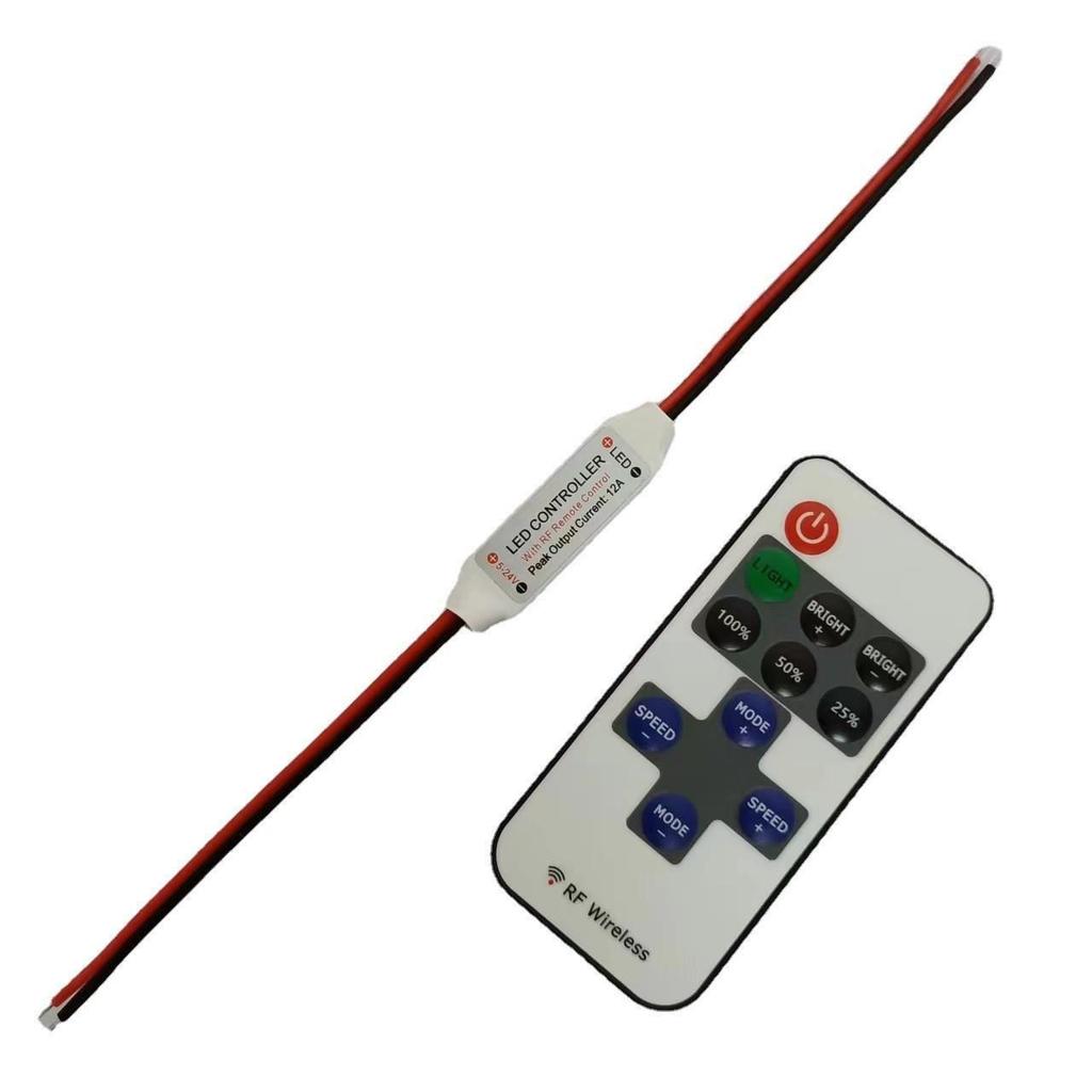 RF11 Monochrome LED Strip Controller: 5-24V, 12A RF Remote Dimmer