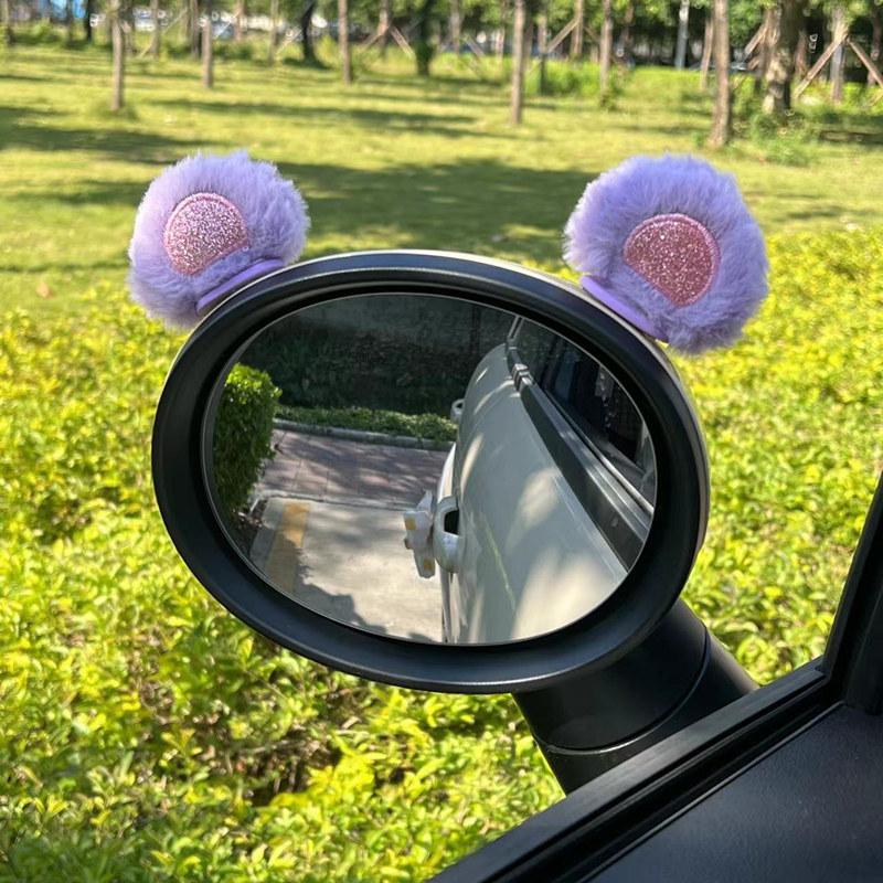 1pair Car Interior Decoration Plush Rabbit Ears Design Car Mirror Ornament Automotive Charm Car Interior Accessories