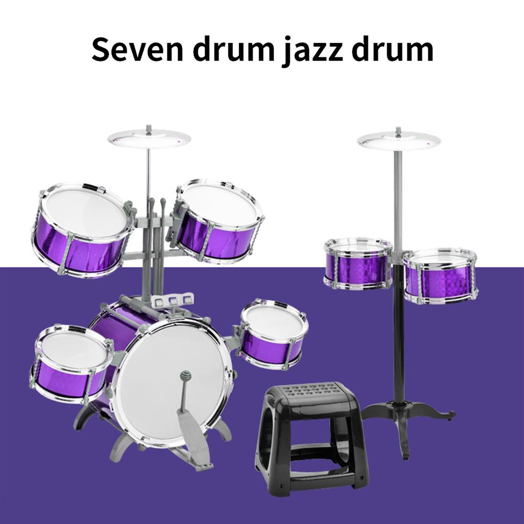 Drum Set Jazz Drum Kit with Stool 7 Drums Musical Percussion Instruments for Beginner Holiday Gifts Thickened PVC