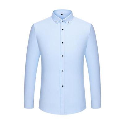 Herren-Stretch-Hemd, einfarbig, mit Knopfkragen, langärmlig, Slim-Fit, Business-Männerhemd