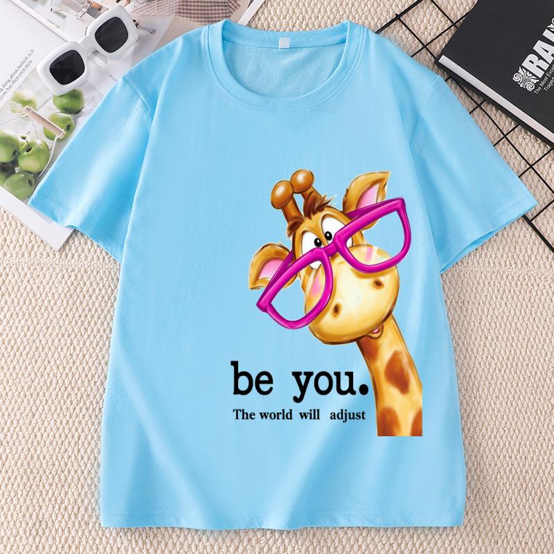 Funny Giraffe Print Short Sleeve TShirt Unisex Unisex Round Neck Casual Streetwear Cotton Printed Graphic Tees Unisex Clothes