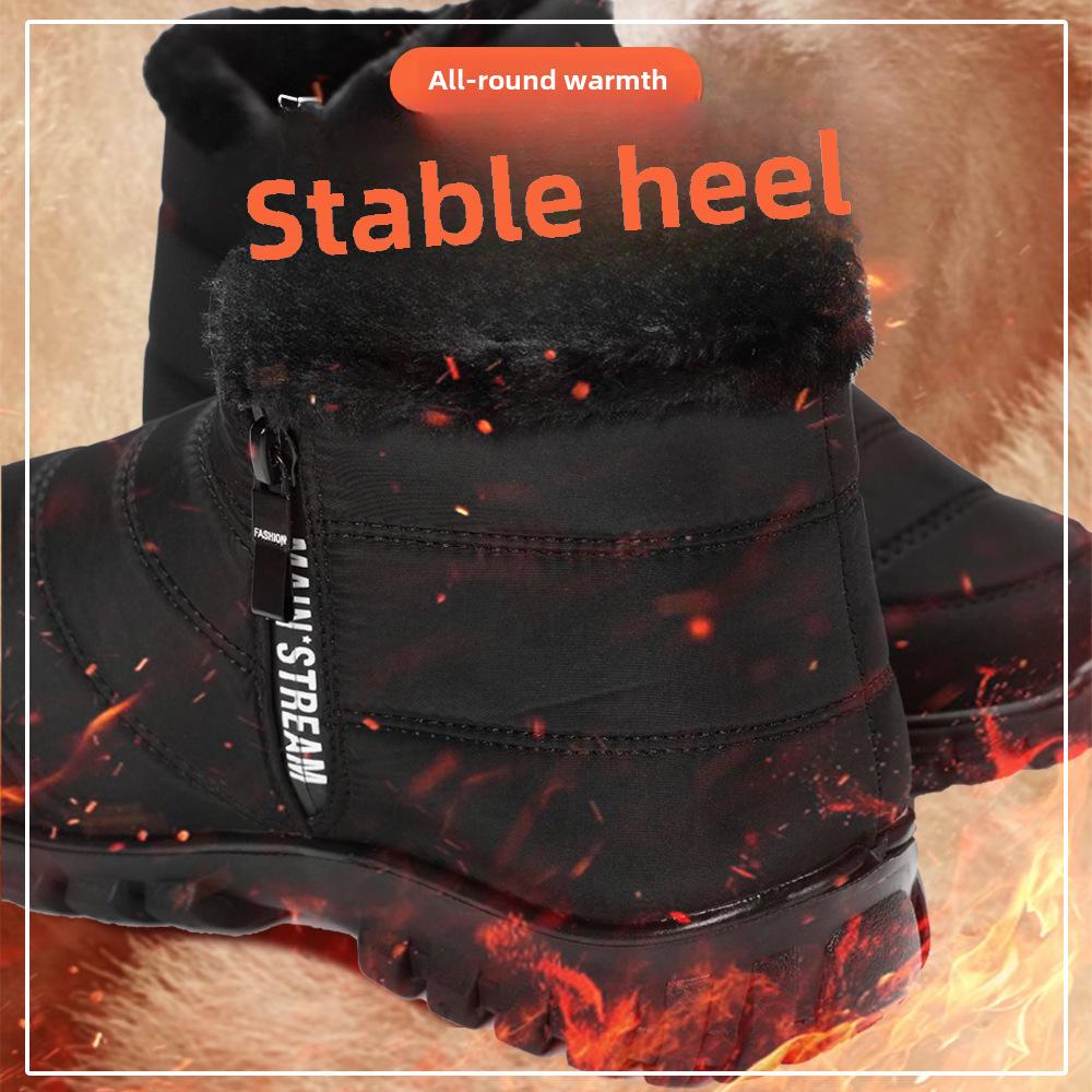 Men's Winter High-Waist Double Zipper Waterproof Cotton Snow Boots with Warm Velvet Lining for Elderly