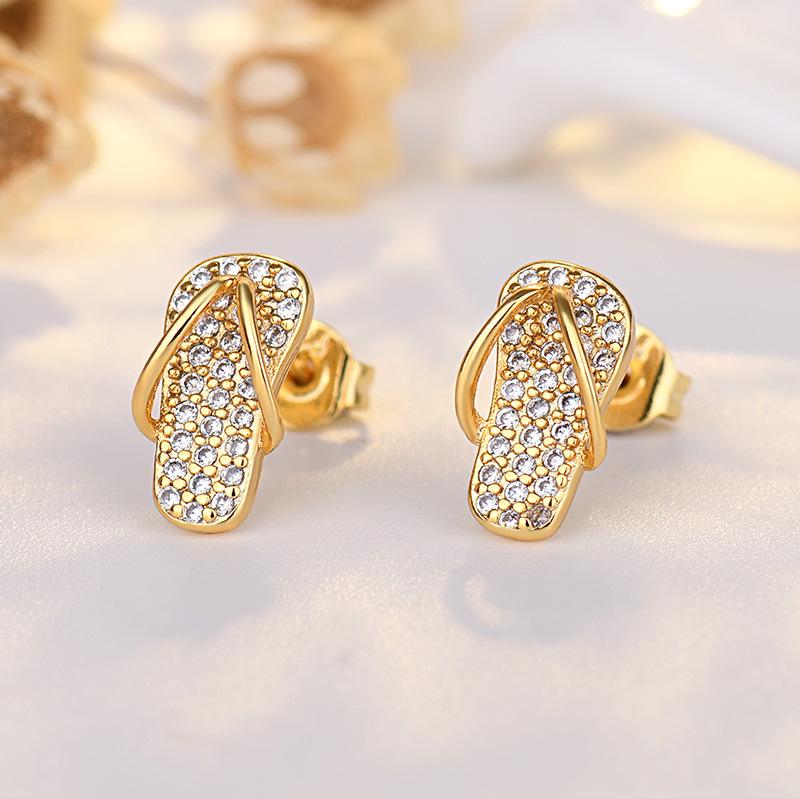 Qiaolanxuan 925 Sterling Silver Flip-Flop Stud Earrings In Gold - Women's Korean Style, Simple Ear Jewelry