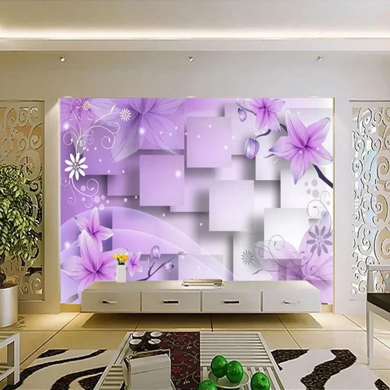 3D Photo Wallpaper Modern Abstract Art Wall Painting Purple Flowers Living Room TV Background Home Decor Wall Paper Mural