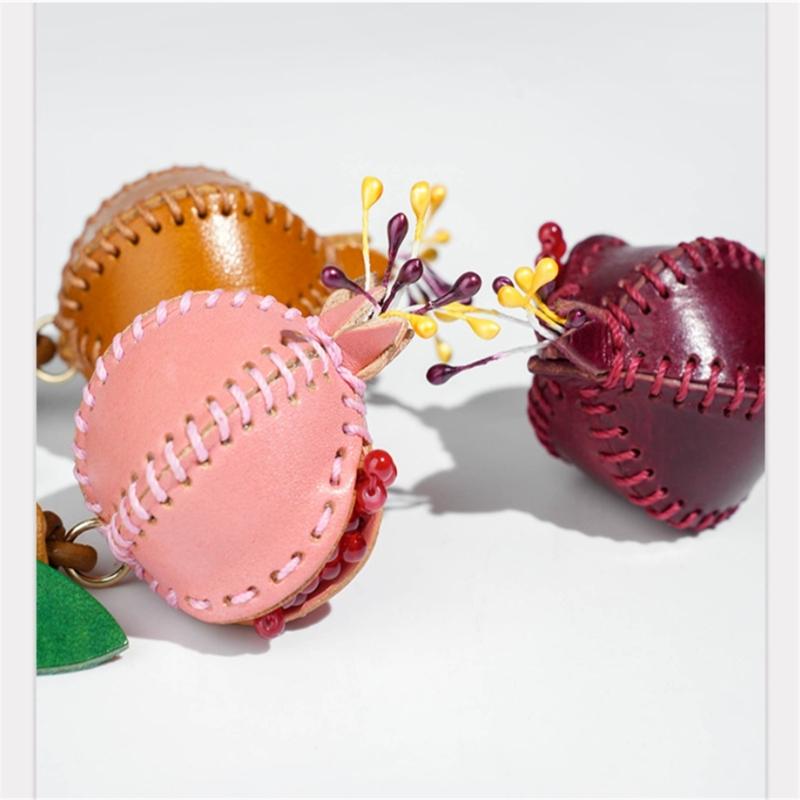 Sophisticated Pomegranate Shape Genuine Leather Charm Accessory for Car and Bag Decoration with Multiple Color Options