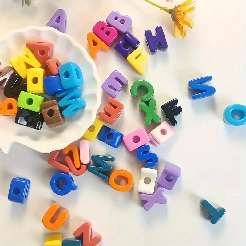 36pcs Vibrant Color Beads - Acrylic Alphabet & Number Stringing Beads with Holes, 26 Letters & 10 Numbers for Keychains & Phone Chains