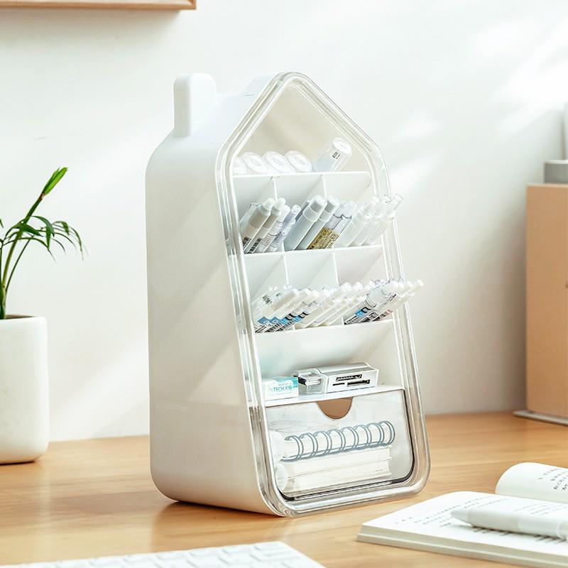 Triangular Large Capacity Plastic Pen Holder for Office Desktop