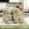 10pcs Kitchen Dish Cloth Cleaning Towel Coral Material Green Rose Pattern Wash Wipe Table Countertop Stove Sink Home Use Soft Thick Lint