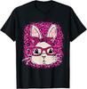 Bunny Leopard Pink Wearing Glasses Happy Easter Day Bleached T-Shirt Unisex T-Shirt
