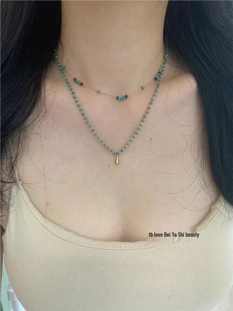 Elegantní zelený korálkový přívěsek náhrdelník pro ženy - 2025 Stylový lehký luxus