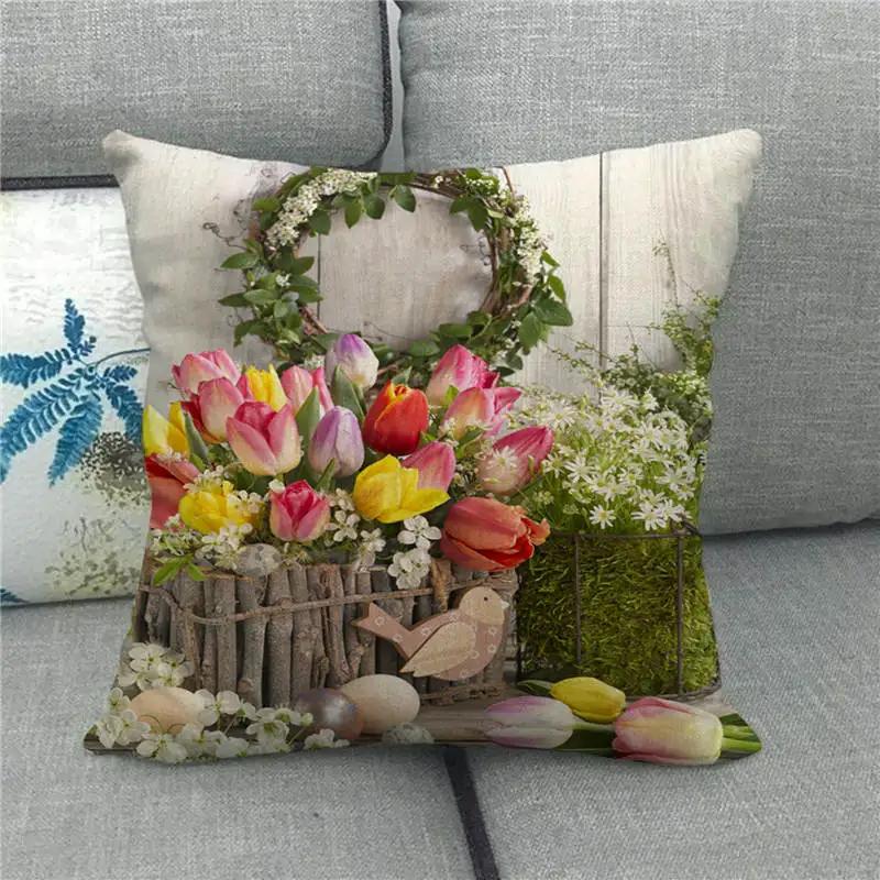 Easter Decor Pillow Covers 45x45cm Cartoon Bunny Eggs Printed Cushion Cover Spring Holiday Party Decorative Pillowcase for Couch