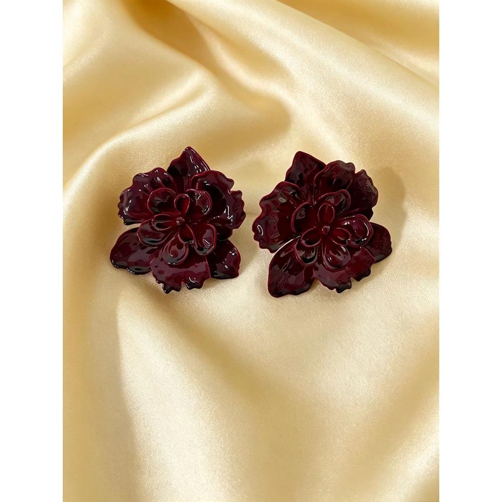 European and American Retro Exaggerated Flower Stud Earrings Premium Earrings 3D Flower Stud Earrings Dripping Oil Decorative Flower Ears