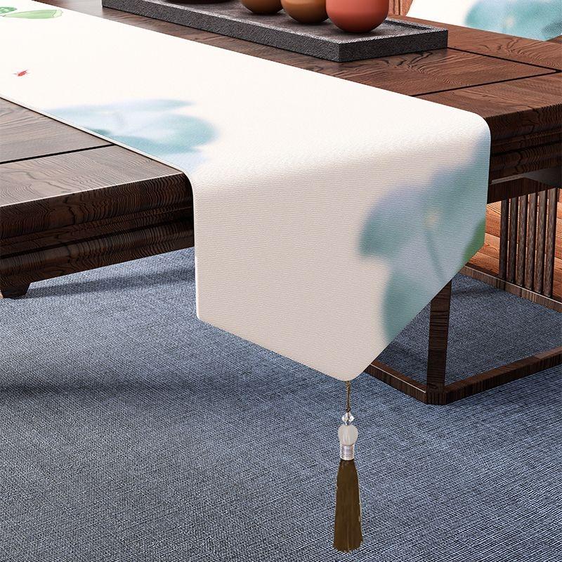 Camino de Mesa Impermeable de Alta Gama Tejido de Lino Algodón Seleccionado Decorativo Mantel para Mesa de Té TV con Borlas Dorado Caminos de Mesa