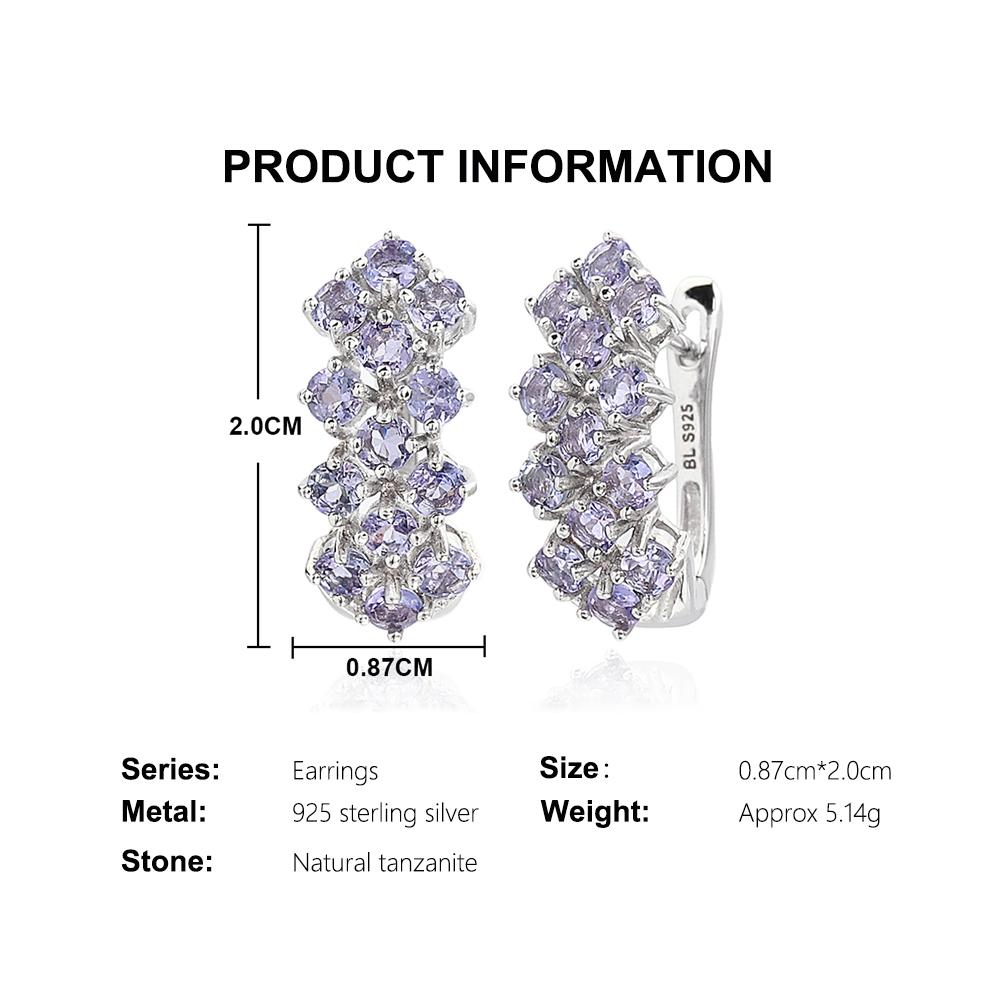 Elegant 925 sterling Silver Women's clasp earrings Luxury Natural Tanzanite round 3.0mm gemstones fine jewelry for Proposal wear