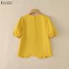 ZANZEA Women Casual Round Neck Puff Short Sleeve Blouse