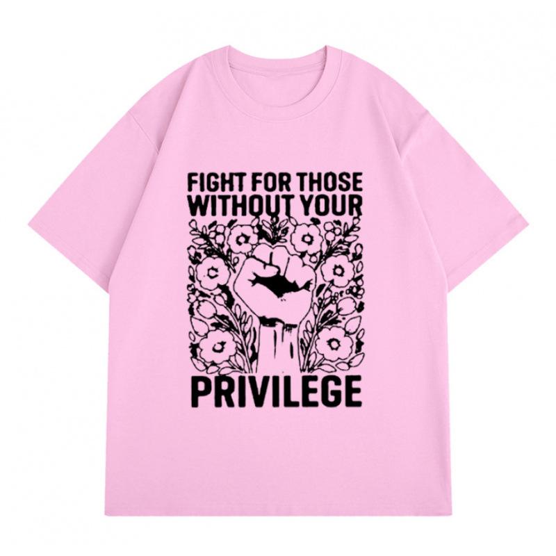 Women Summer Flower Privilege Letter Printed T Shirt - Fashion Short Sleeve Top