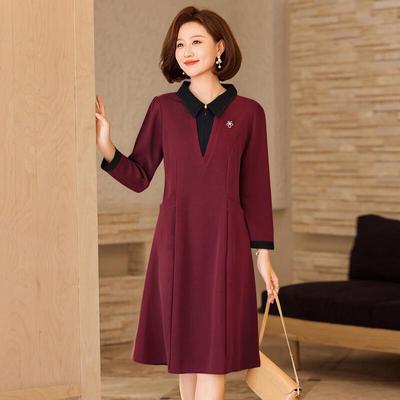 BAOLIANDUO Damen Herbst Elegantes Langarm Revers A-Linie Mittellanges Kleid