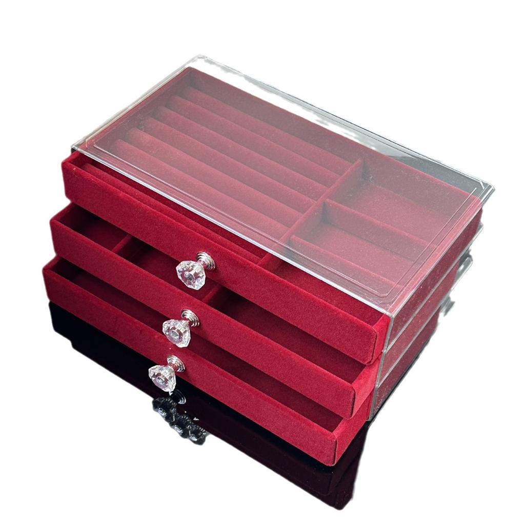 Burgundy Flannel Jewelry Storage Box, Earrings, Earrings, Storage Box Jewelry, Dust-proof Drawer-type Jewelry Case, Dressing Table Collection