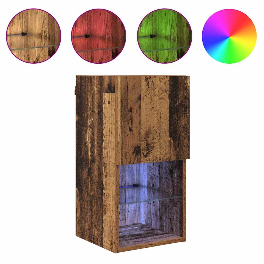 Wall Mounted TV Cabinet with LED Vintage Wood Finish 30.5 x 30 x 60 cm