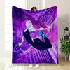 Dynamic Cityscape with Neon Purple Tones and a Web-slinging Figure. for All Seasons Blanket Lunch Break Throw Gift