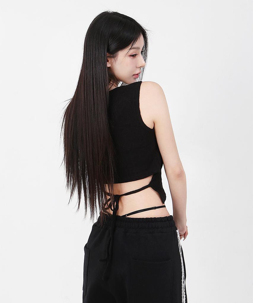 CATTLINE Back Ribbon Sleeveless Knit Black