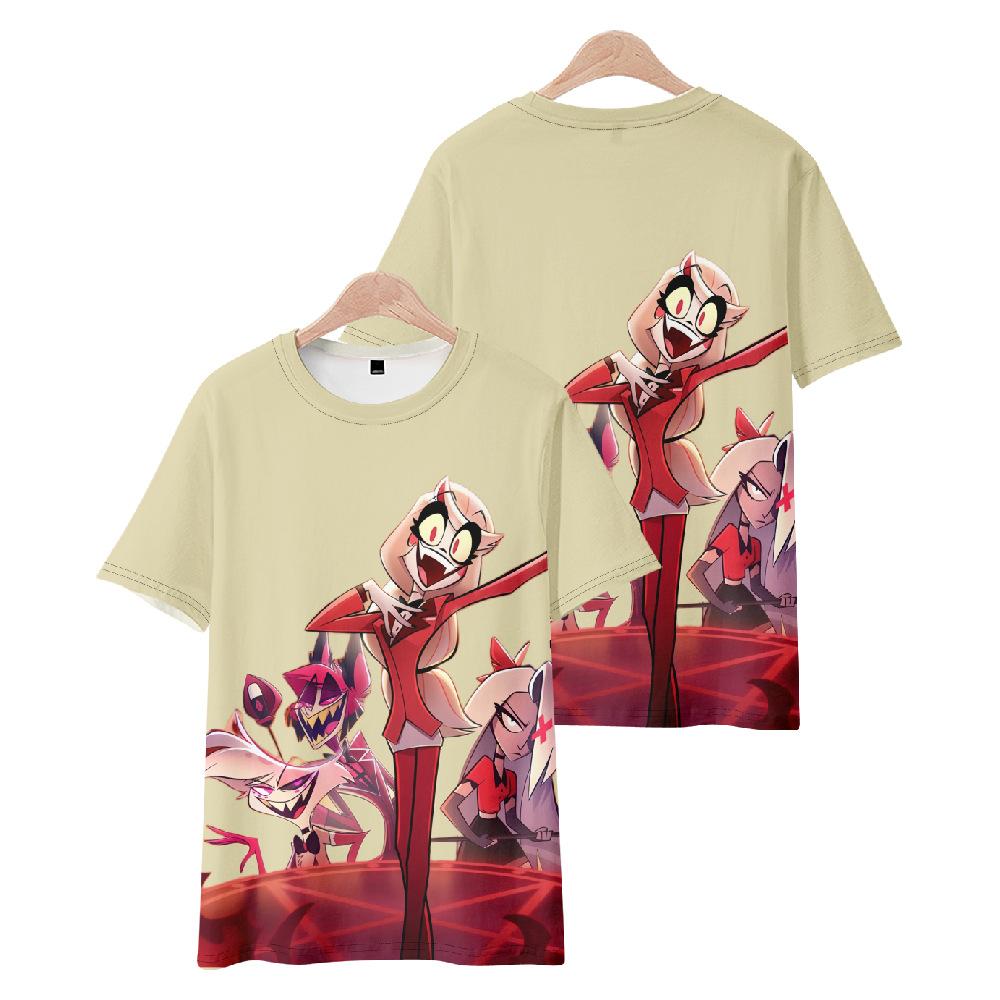 Hazbin Hotel Anime Women Men's T-shirts Cartoon Printed O-Neck Oversized Short Sleeves Fashion Mens Clothing Streetwear