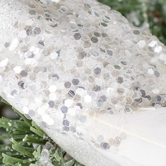 16in White Peacock Tree Topper Artificial Long Tail Glitter Peacock Clip Ornaments Faux Simulation Feathered Peacock for Christmas Tree Decor