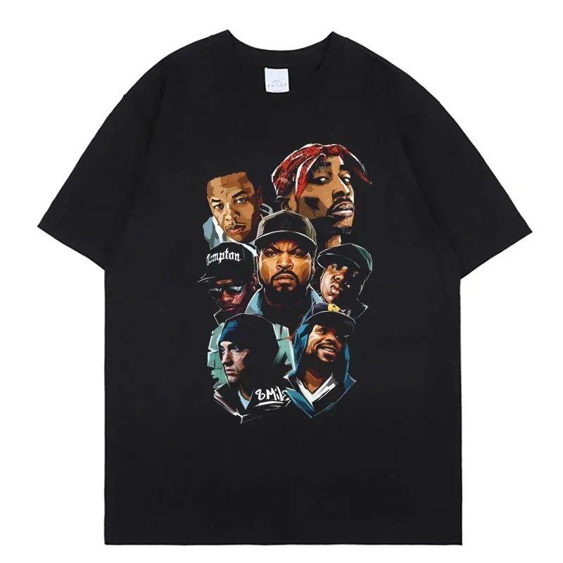 Vintage Y2k Tops Fashion Tshirt Rapper Tupac Tops Hip Hop Streetwear Print T Shirt Women Harajuku Casual Loose Tees Unisex