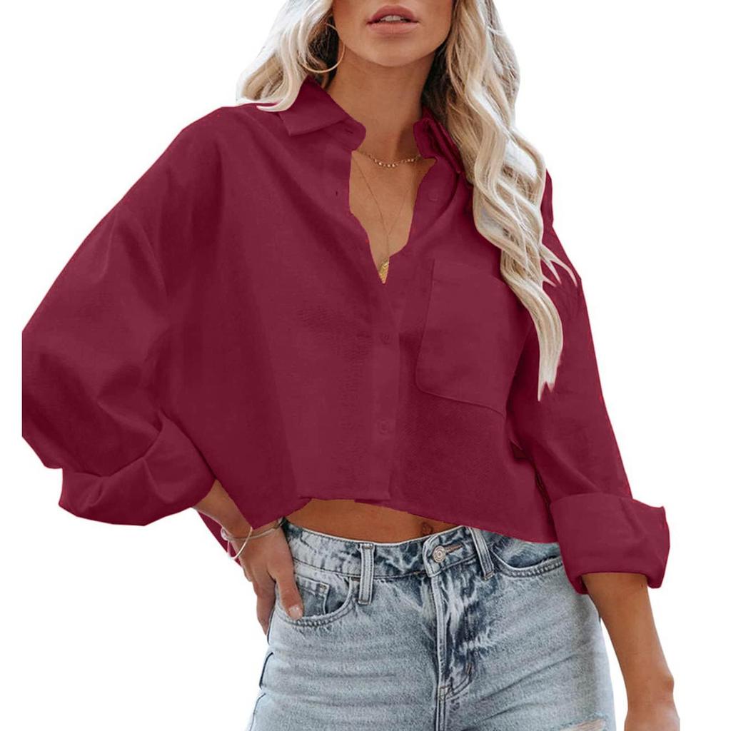 Women's Fashion Casual Color Outer Long Sleeve Buttoned Buttoned Temperament Shirt Top