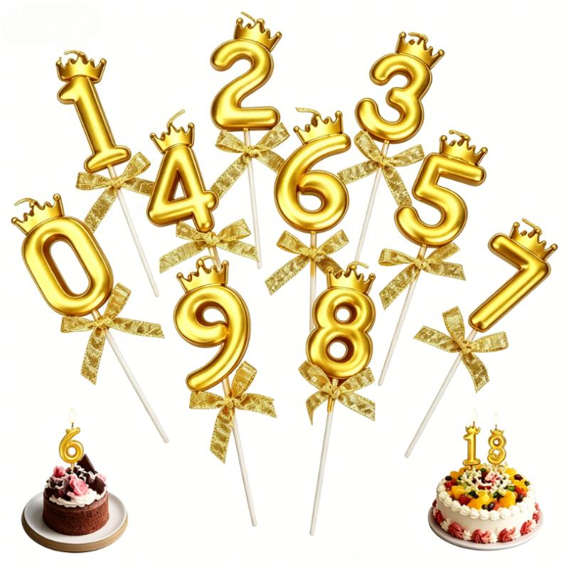 Gold Crown Number Birthday Candles Luxury Metallic Numeral Cake Toppers Happy Birthday Party Decorations for Kids Adults Men Women