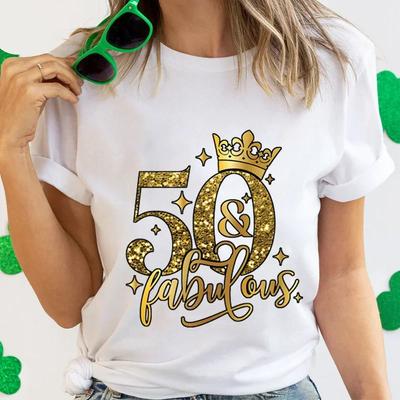 50 ve Muhteşem Tişörtler 50. Doğum Günü Komik Kadın Tişörtleri Hip Hop Vintage Tişört Giyim Yaratıcılık Üstler Kadın Kısa Kollu Tişörtler