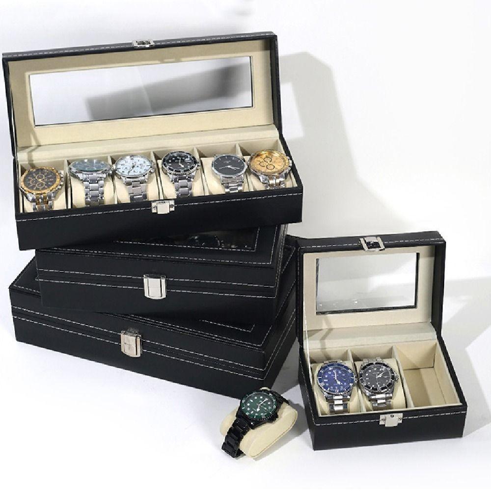 Watch Storage Box Lockable 2/3/6/10/12 Grids Jewelry Box Watch Holder Leather Flocking Cloth Watch Display Box