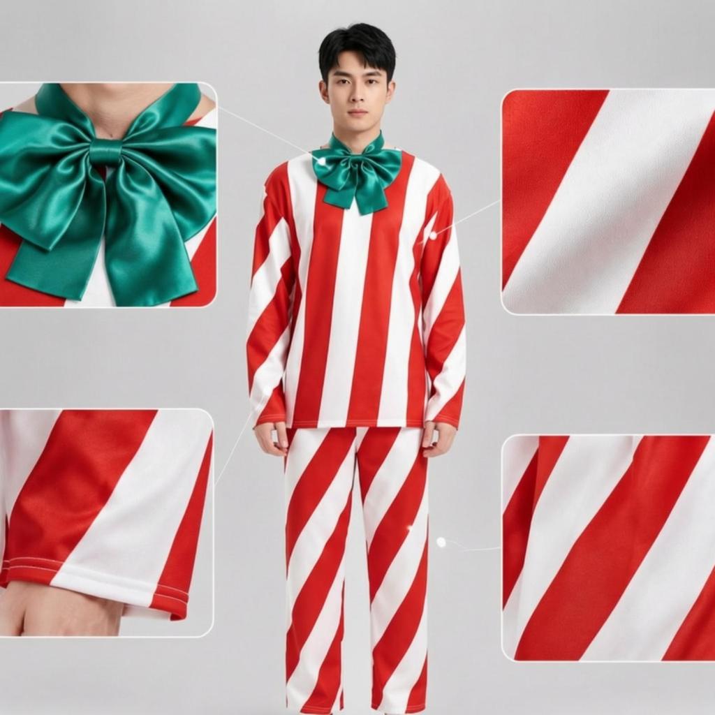 Christmas-Themed Adult Costume Two-Piece Striped Holiday Long-Sleeved