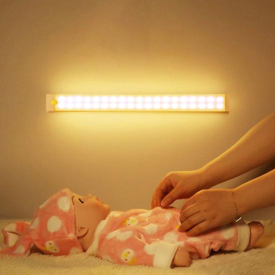 Luce LED per armadio senza fili, luce soffusa, senza sfarfallio, ampio angolo di rilevamento, luce con sensore di movimento ricaricabile, lampada da comodino