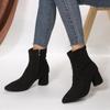 New women's pointed high-heeled short boots fashion suede thick-heeled short boots pointed thin British style towel boots