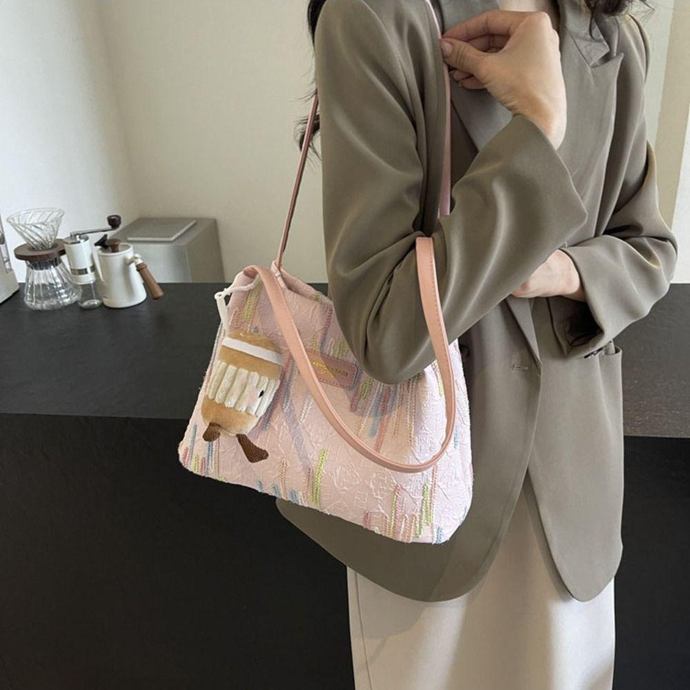 Large Capacity Shoulder Bag Women New Design Striped Tote Bag Nylon Underarm Bag  Office Worker