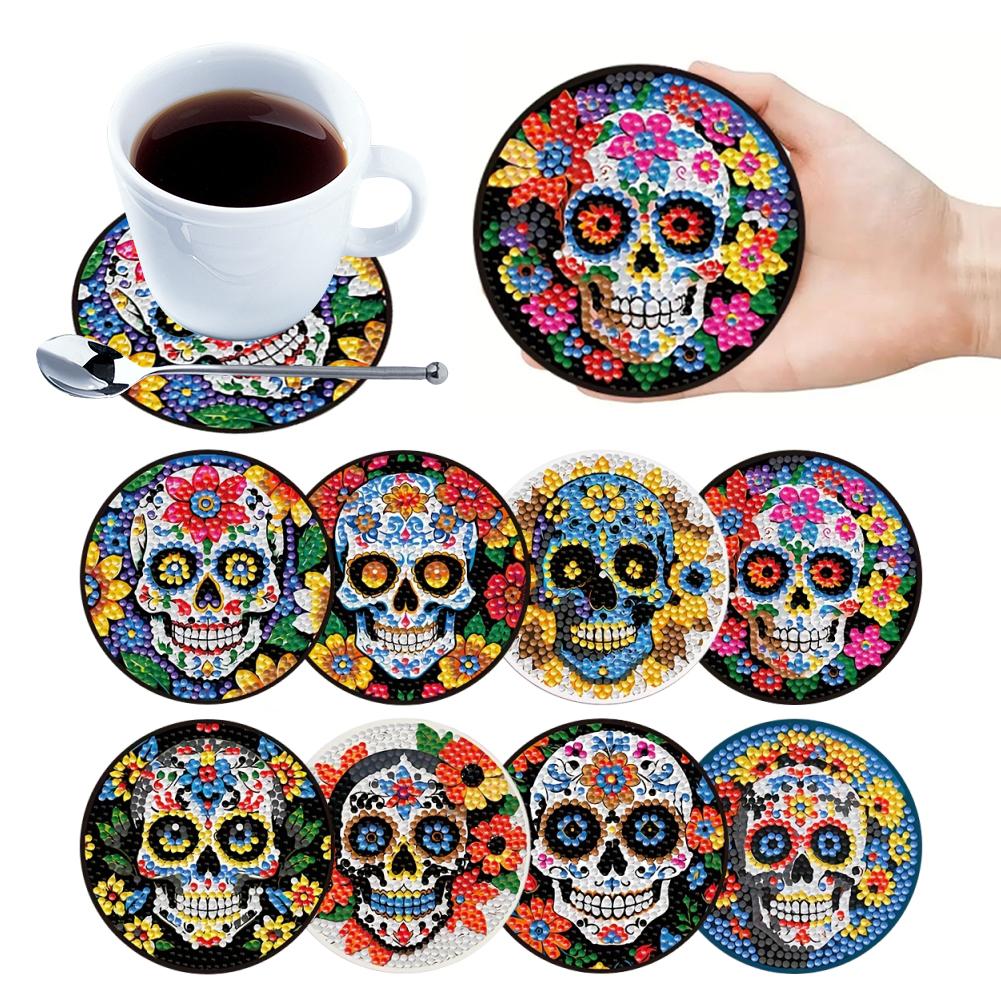 8 Pcs DIY Diamond Painting Coasters Kits DIY Diamond Art Coaster Set for Beginners Adults Art Craft Supplies