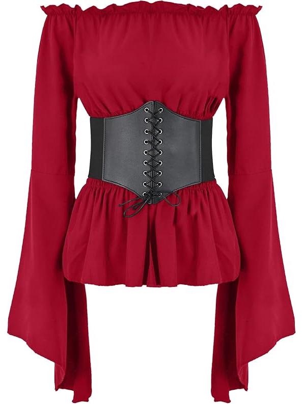 2020wish Damen Langarm Renaissance Mittelalter Tops & Accessoires