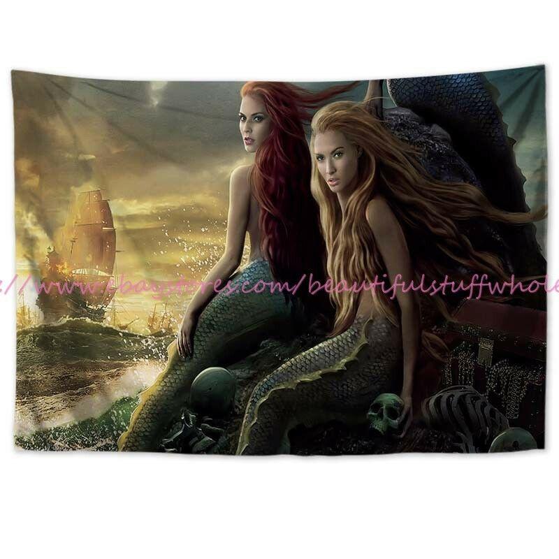 Tapestry Poster with a Mermaid s Ship in the Ocean 75x100