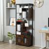 Bookcase Shelf Unit In Industrial Style with 2-Door Cabinet, Space-Saving 8-Shelf Unit for Home and Office, 70x30x180cm, Brown
