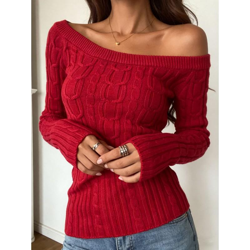 Womens One Shoulder Twist Knit Sweater Slim Fit Long Sleeve Fashion Top Street Style
