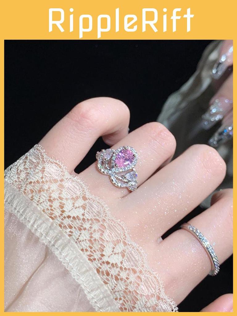 Gorgeous Crown-shaped Ring With Sparkling Pink Diamond Cz Stone Electrifying Crown Design A Must-have For Fashion-forward Women