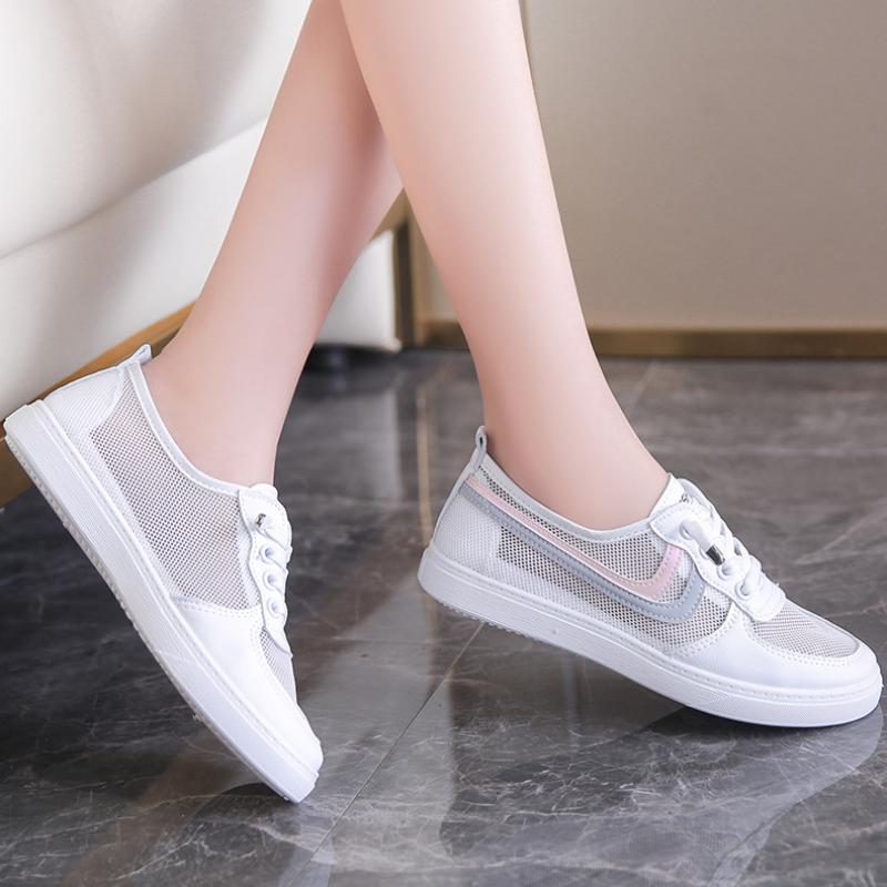 Summer Women's Mesh Shoes Fashionable and Versatile Sneakers Casual Breathable and Comfortable Flat White Shoes