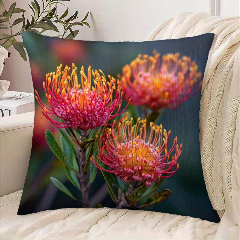 Vibrant Pincushion Protea Flower Pillowcase Natural Botanical Cushion Cover Home Decor for Sofa Pillow Insert Not Included