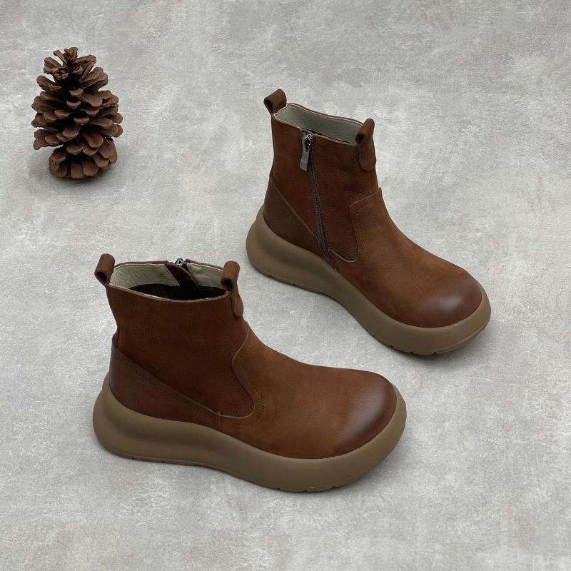 

Нове жіноче взуття: Жіночі черевики на товстій підошві, з круглим носком, універсальні та ретро ботильйони 38 кавовий