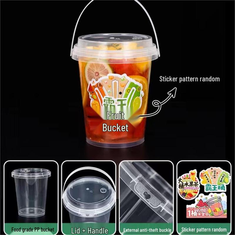 1000ml Disposable Fruit Tea Cup - Large Capacity Handheld Bucket for Milk Tea